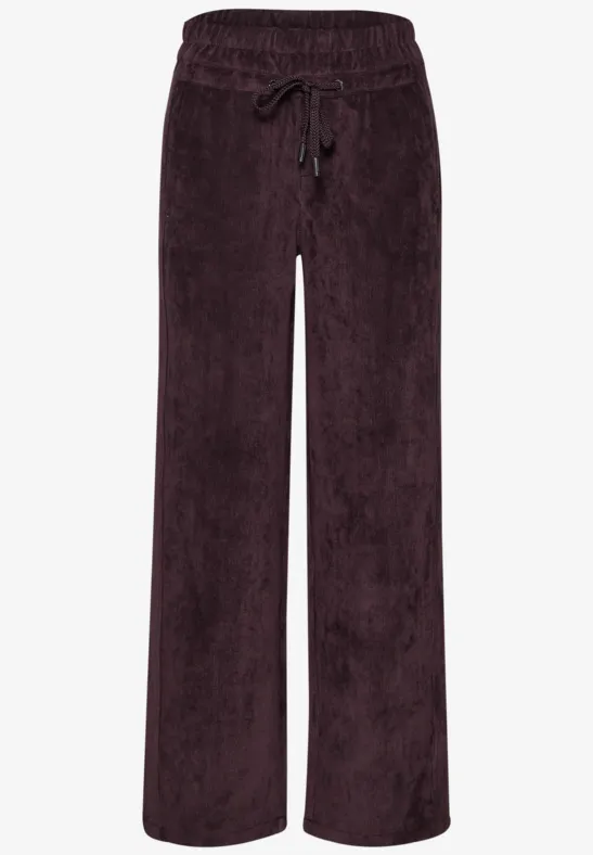 Weite, dunkelviolette Cordhose mit elastischem Bund und Kordelzug