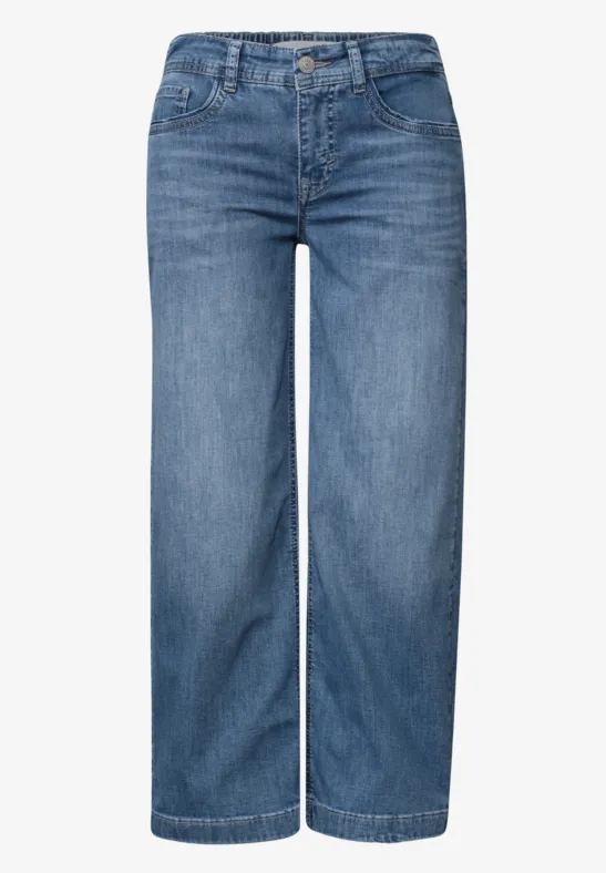 Blau-lässige Jeans im weiten Schnitt mit hoher Taille und fünf Taschen