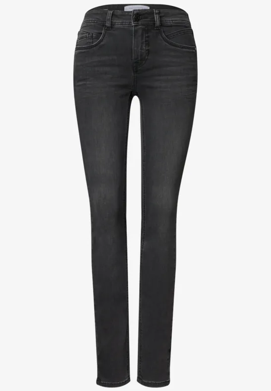 Schmale schwarze 5-Pocket-Jeans mit mittlerer Leibhöhe.