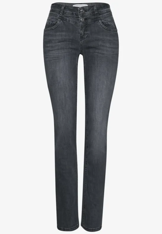 Dunkelgraue, schmale Jeans mit klassischem 5-Pocket-Design.