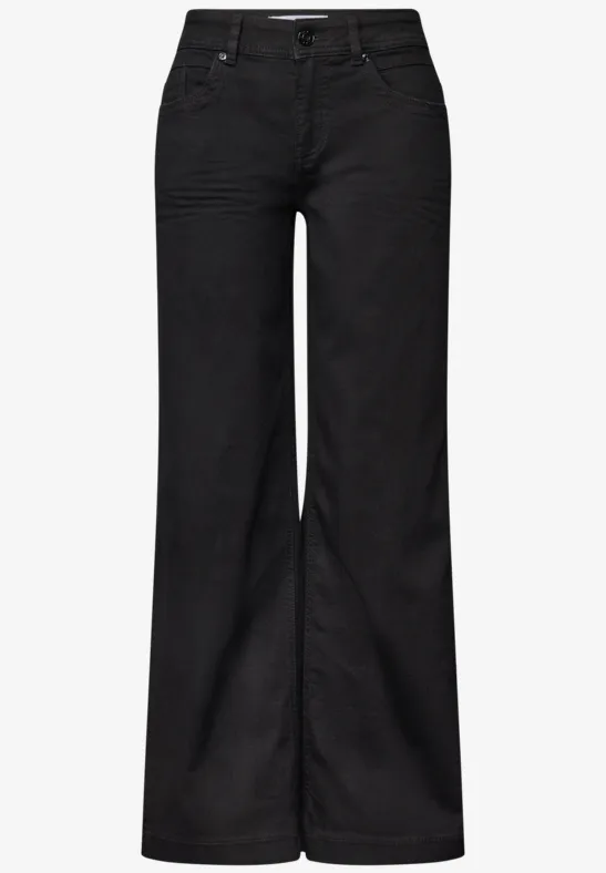 Schwarze Jeans mit weitem Bein und hoher Taille aus robustem Denim.