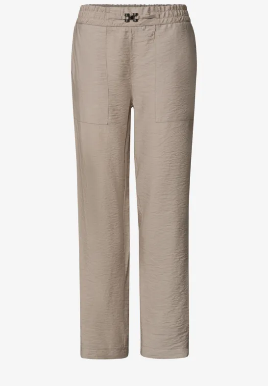 Beige lässige Hose mit geradem Schnitt und elastischem Bund.