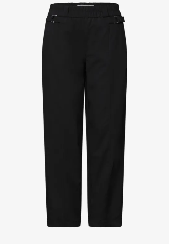 Effen zwarte broek met rechte pasvorm en elastische taille