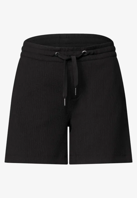 Zwarte geribbelde short met tailleband en trekkoord