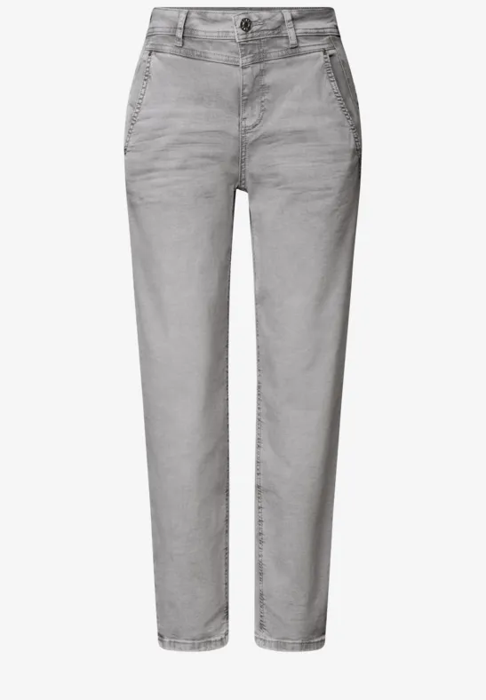 Helle Graue Jeans mit hohem Bund, geradem Bein und klassischem 5-Pocket-Design.