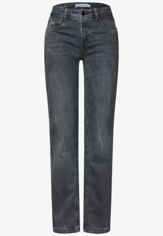 Gerade geschnittene Jeans aus dunklem Grauschwarz-Denim mit klassischem Fünf-Taschen-Design.