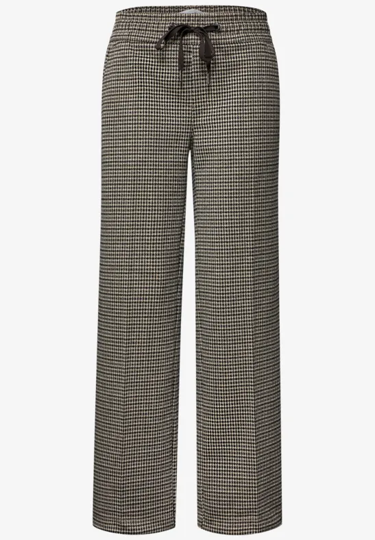 Gerade Stoffhose mit elastischem Bund, Kordelzug und dezentem Allover-Muster.