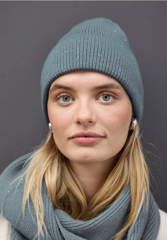 Beanie mit Pailletten sterling blue mel.