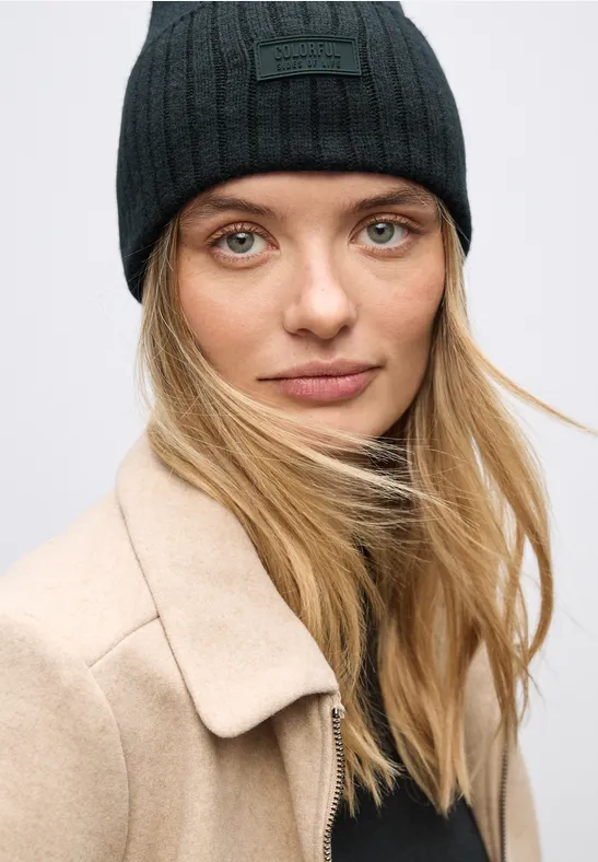Rippstrick Beanie juniper green