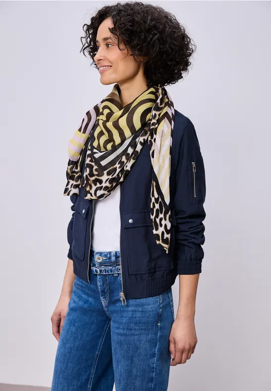 Szalik w paski z detalami w stylu leo Cinnamon Brown