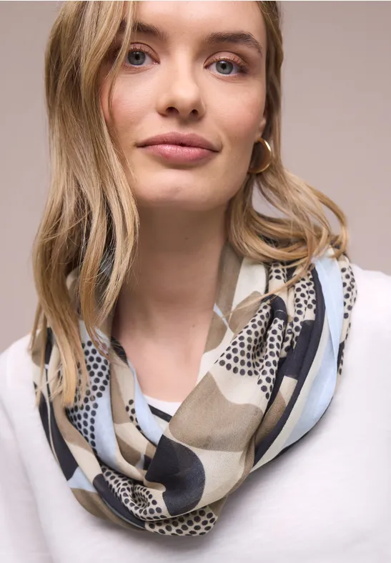 Sjaal met lus en grafisch patroon tempest blue