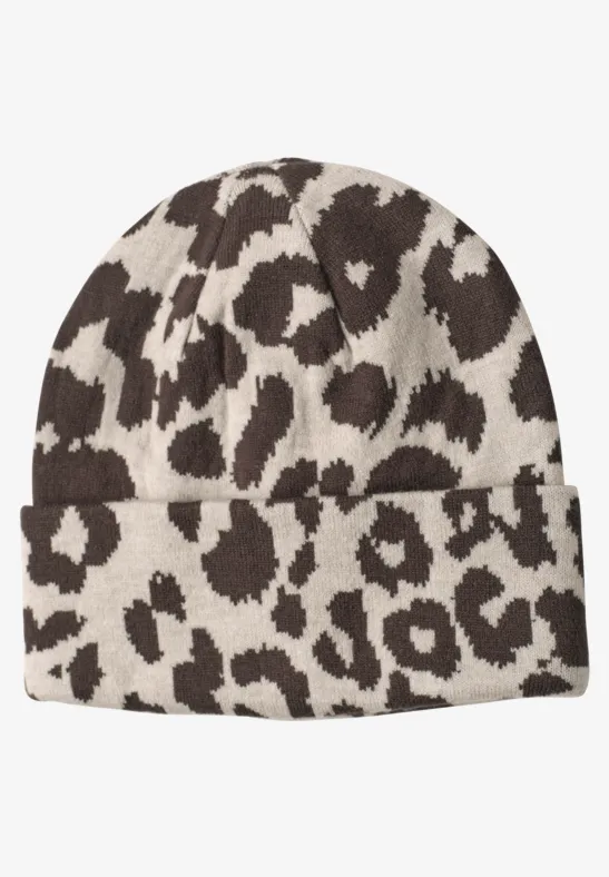 Feinstrick Beanie mit Leo-Muster auburn brown