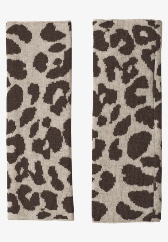 Feinstrick Armwärmer mit Leo-Muster auburn brown