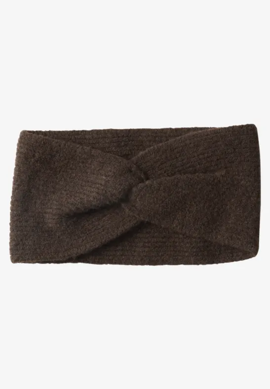 Fijngebreide hoofdband in effen kleur auburn brown mel.