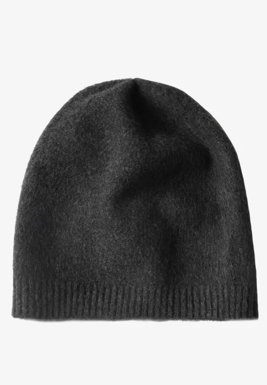 Fijngebreide muts in effen kleur anthracite melange