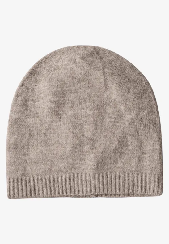Feinstrick Beanie in Unifarbe Sandy Mocca Mel.