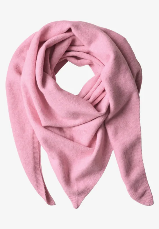 Fijn gebreide driehoekige sjaal in effen kleur vintage blush mel.