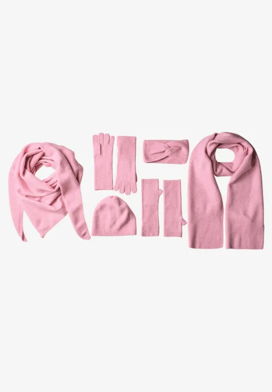 Fijn gebreide driehoekige sjaal in effen kleur vintage blush mel.