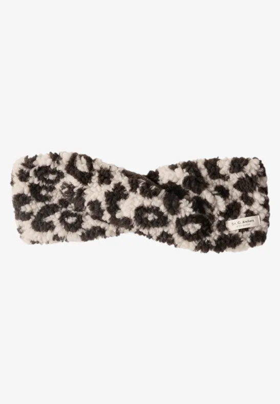 Bandeau en peluche à motif léopard auburn brown