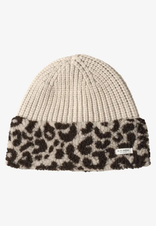 Strick Beanie mit Teddydetails barley beige mel.