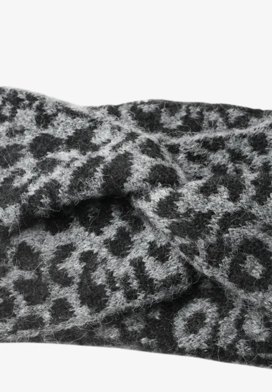 Jacquard Stirnband mit Leo-Muster Black