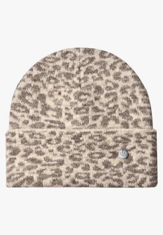 Bonnet jacquard à motif léopard barley beige mel.