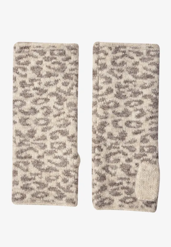 Jacquard-armwarmers met luipaardprint barley beige mel.