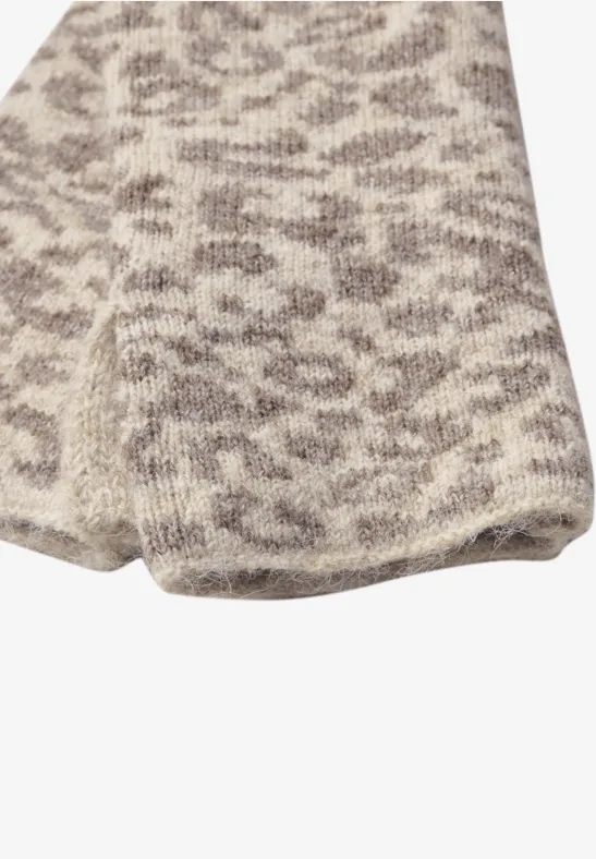 Jacquard-armwarmers met luipaardprint barley beige mel.