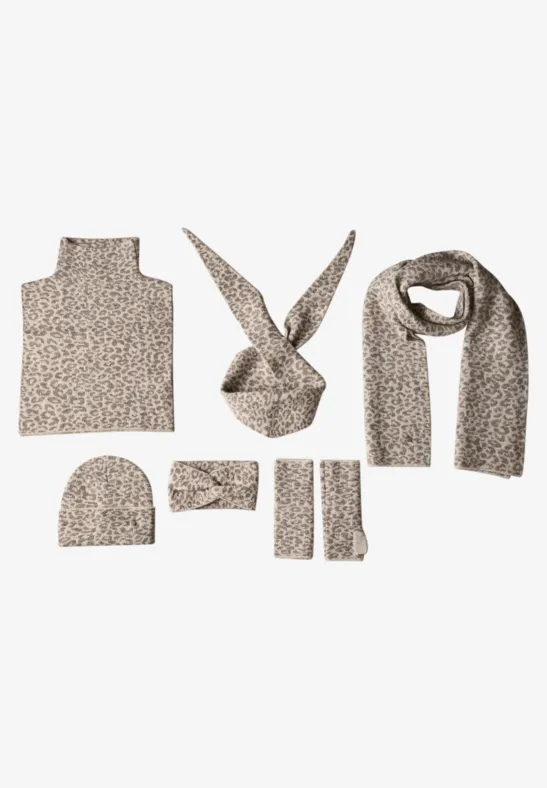 Jacquard-armwarmers met luipaardprint barley beige mel.