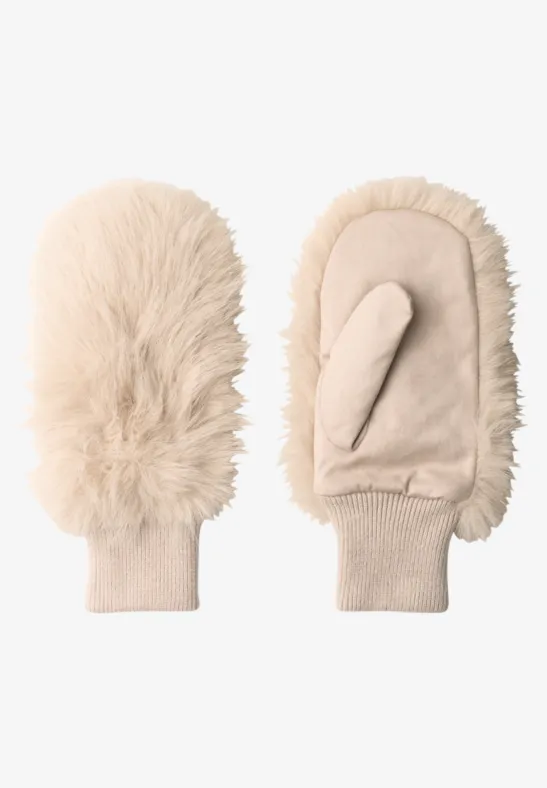 Fäustlinge in Unifarbe mit Fake Fur smooth stone sand