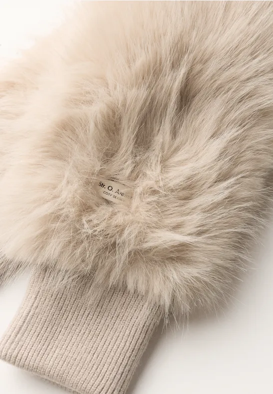 Fäustlinge in Unifarbe mit Fake Fur smooth stone sand
