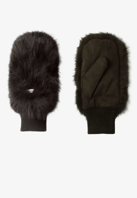 Fäustlinge in Unifarbe mit Fake Fur auburn brown