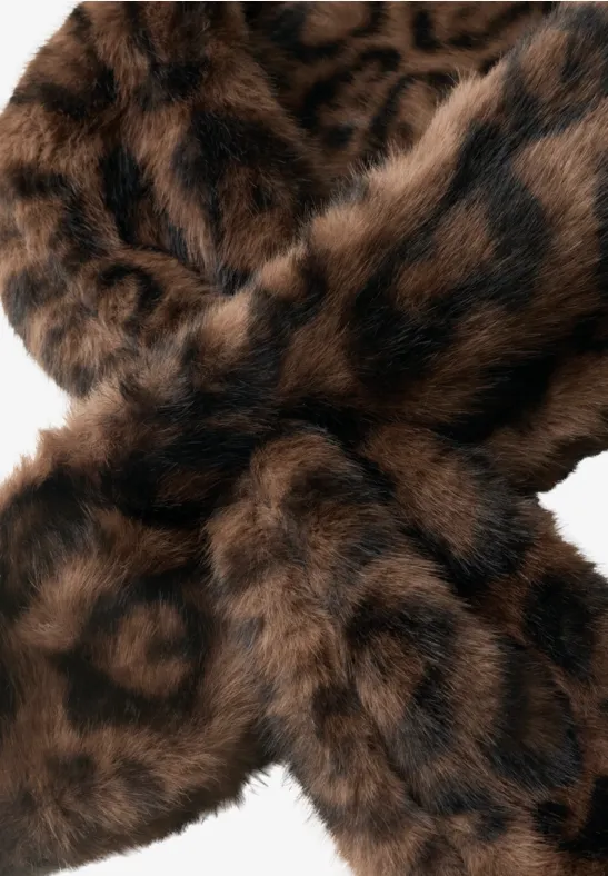 Neck-Tie aus Fake Fur mit Leomuster Black