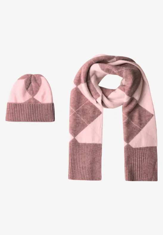 Beanie mit Argyle-Muster vintage blush mel.