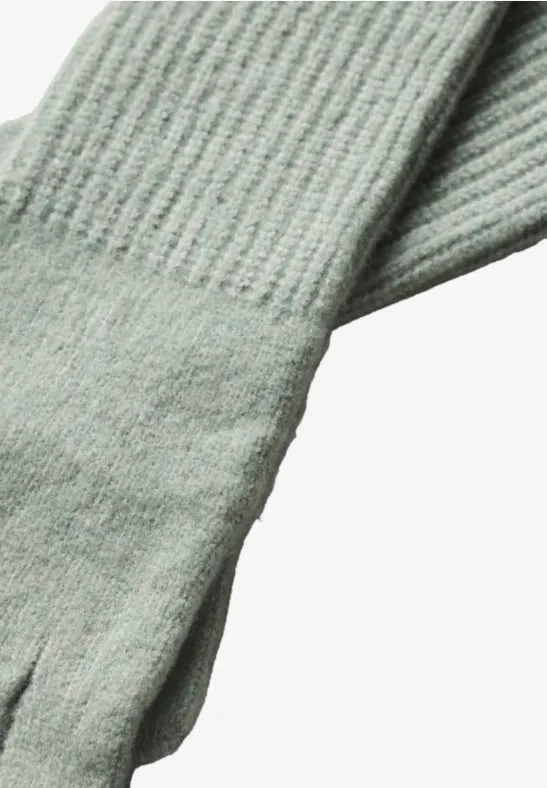 Gants en maille fine unie eucalyptus green mel.