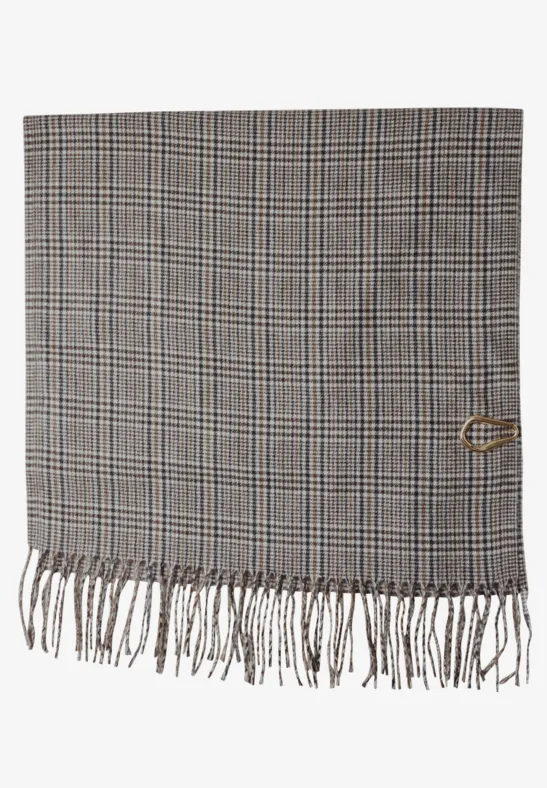 Geruite sjaal met broche black coffee