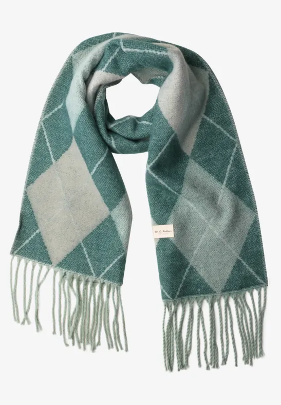 Langer Schal mit Fransen und Argyle-Muster stormy green