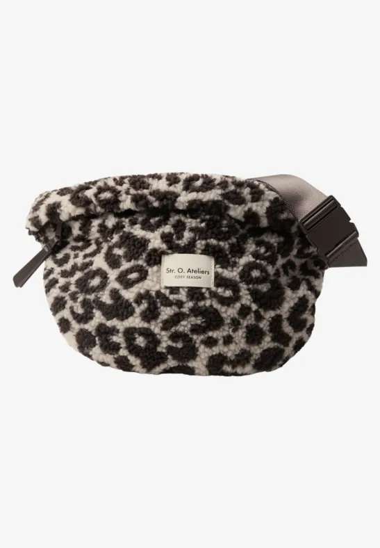 Torba na ramię z pluszowego misia w wzór lamparta auburn brown
