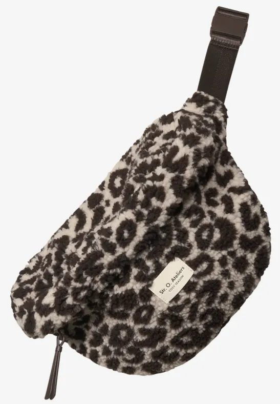 Torba na ramię z pluszowego misia w wzór lamparta auburn brown