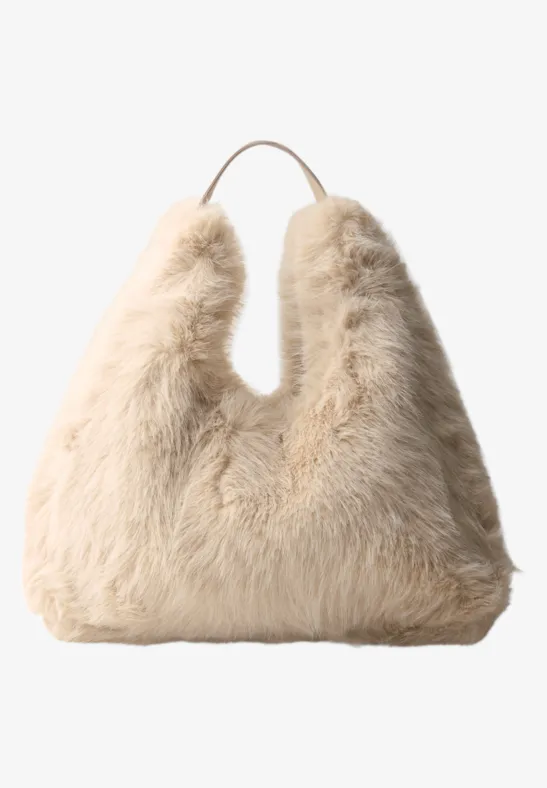Tasche in Unifarbe aus Fake Fur smooth stone sand