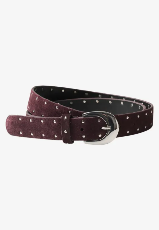 Veloursriem met studs rustic rouge
