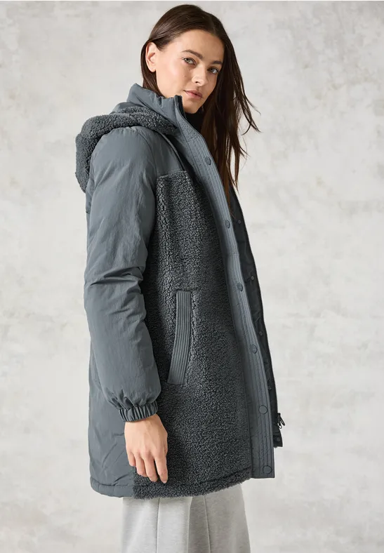 Lange Materialmix-Jacke grey fusion