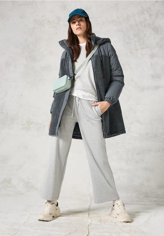 Lange Materialmix-Jacke grey fusion
