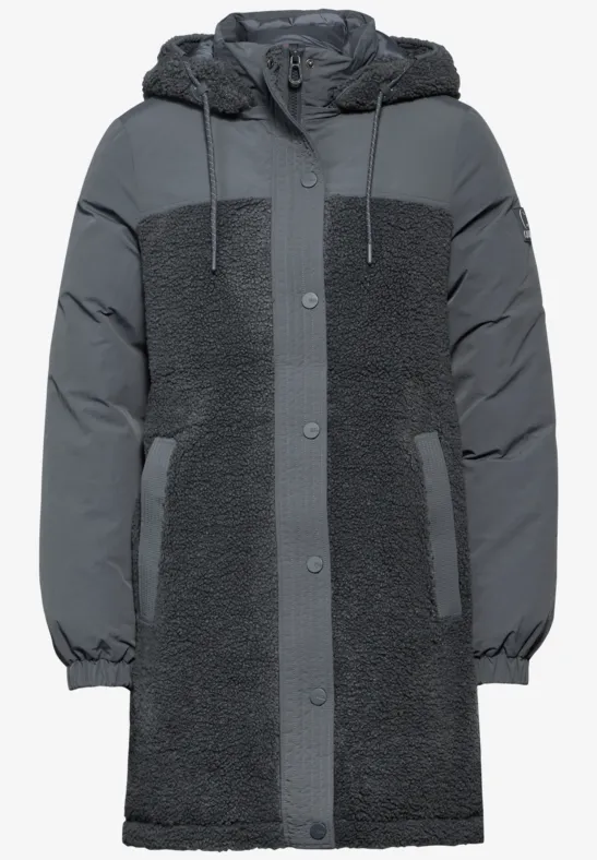 Lange Materialmix-Jacke grey fusion