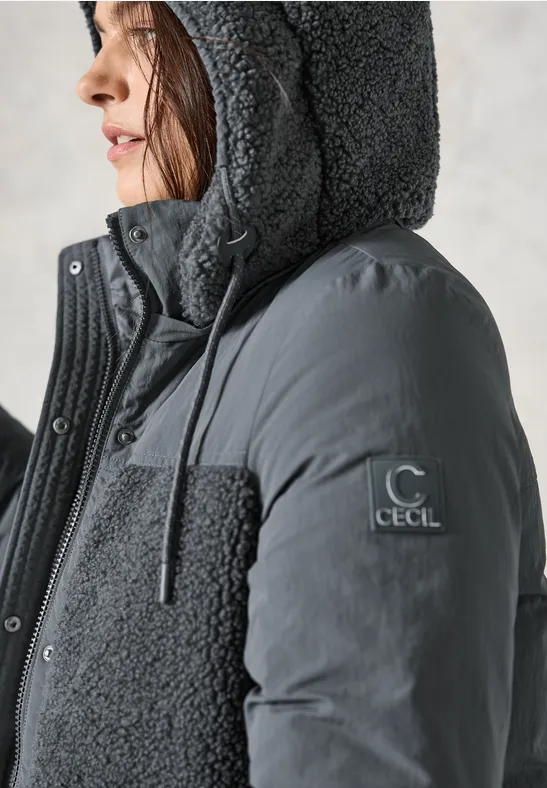 Lange Materialmix-Jacke grey fusion