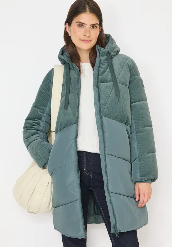 Puffer Mantel mit Cordmix ice hill green