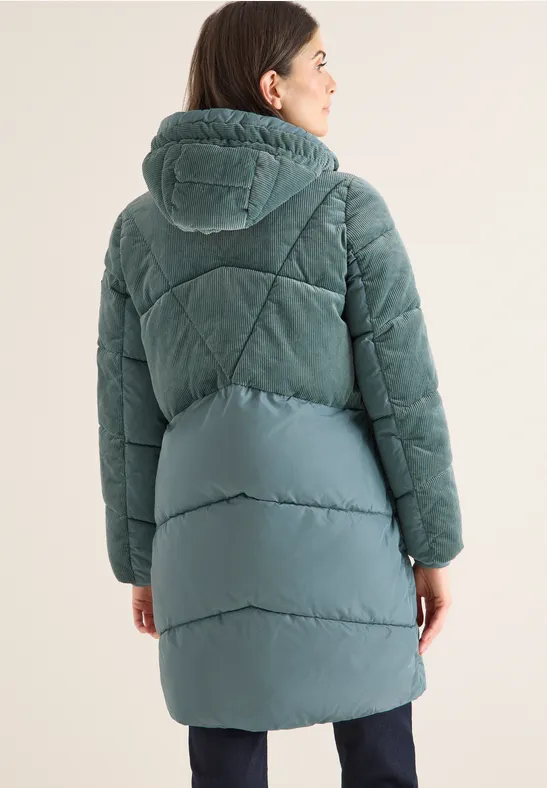 Puffer Mantel mit Cordmix ice hill green