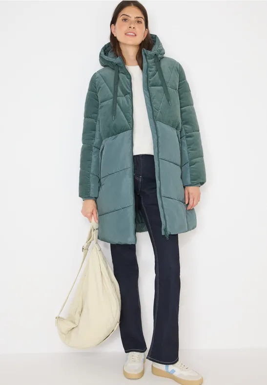Puffer Mantel mit Cordmix ice hill green