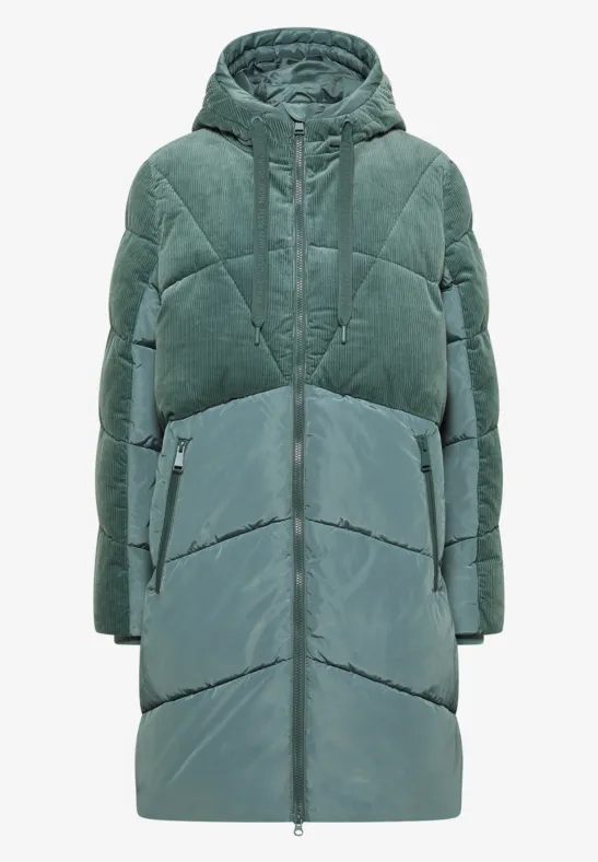 Puffer Mantel mit Cordmix ice hill green