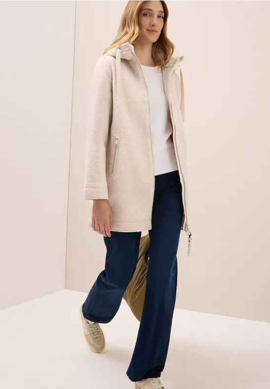 Manteau en optique laine teddy vanilla white